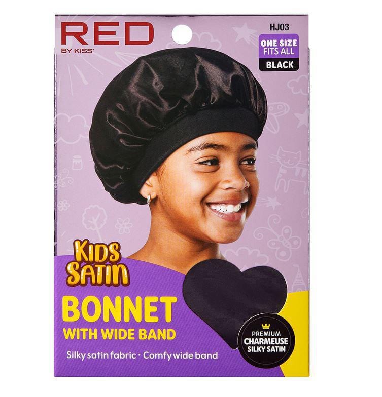 RED BY KISS KIDS SATIN BONNET WITH WIDE BAND BLACK HJ03