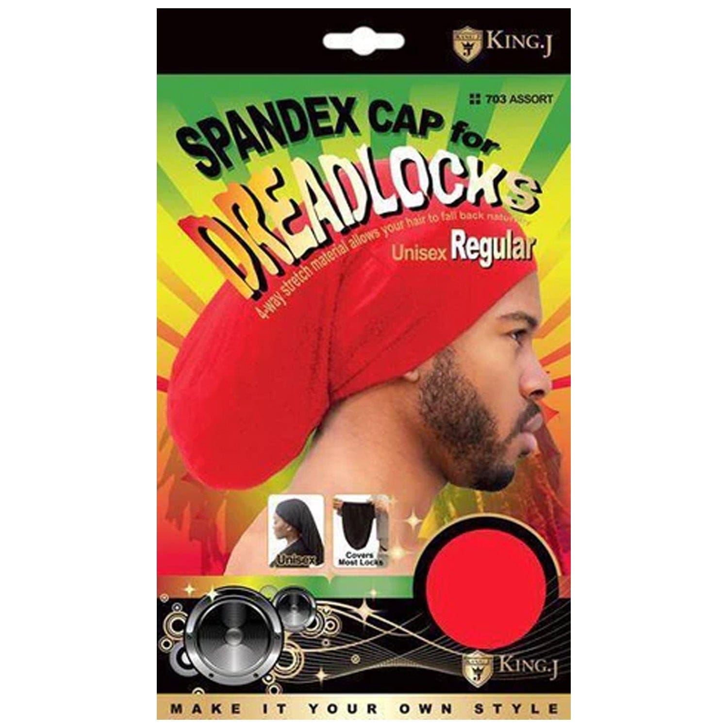 KING J SPANDEX DREADLOCKS CAP UNISEX REGULAR ASST #703