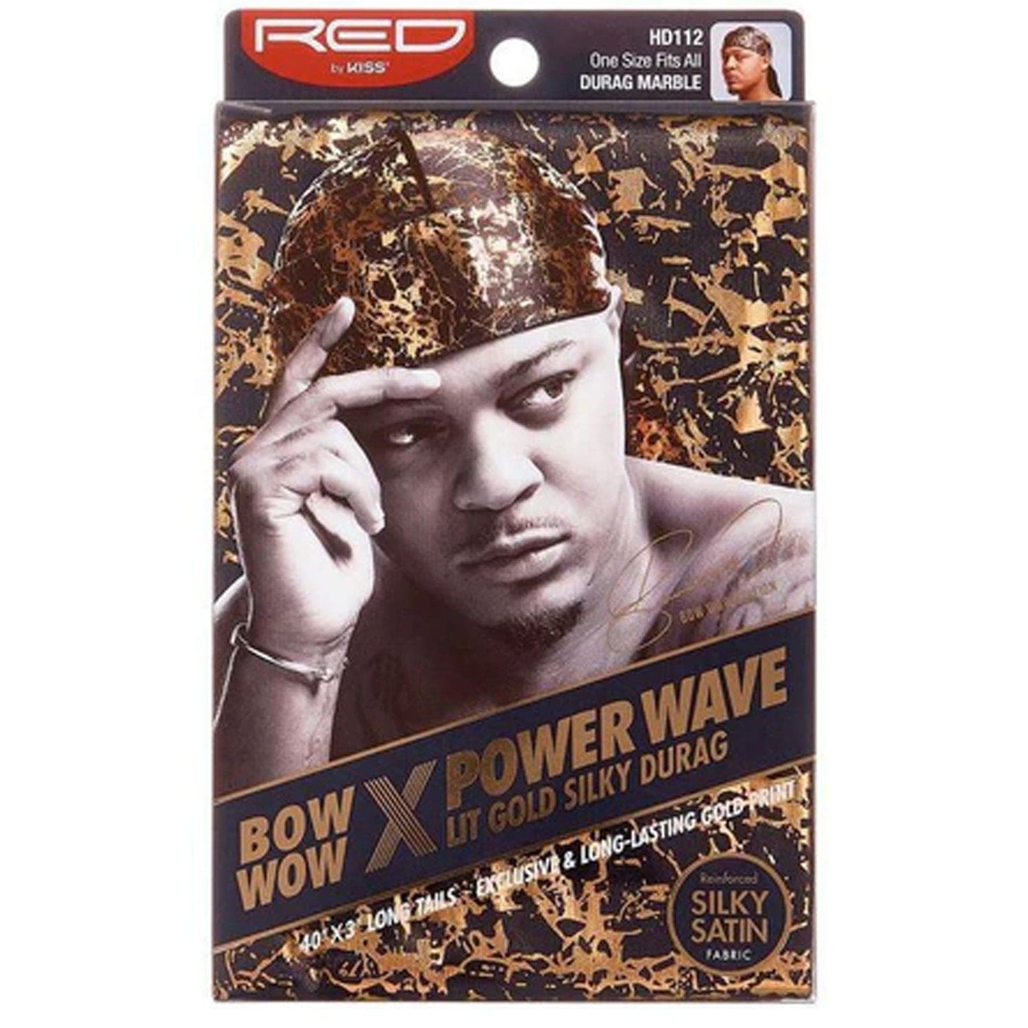 RED BY KISS BOW WOW POWER WAVE LIT GOLD SILKY DURAG