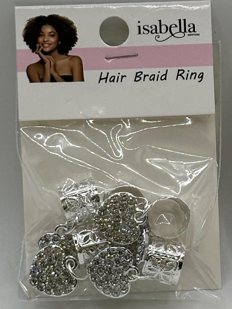 ISABELLA SILVER FILIGREE TUBE W/RHINESTONE HEART HAIR BRAID RING/LOC JEWELRY