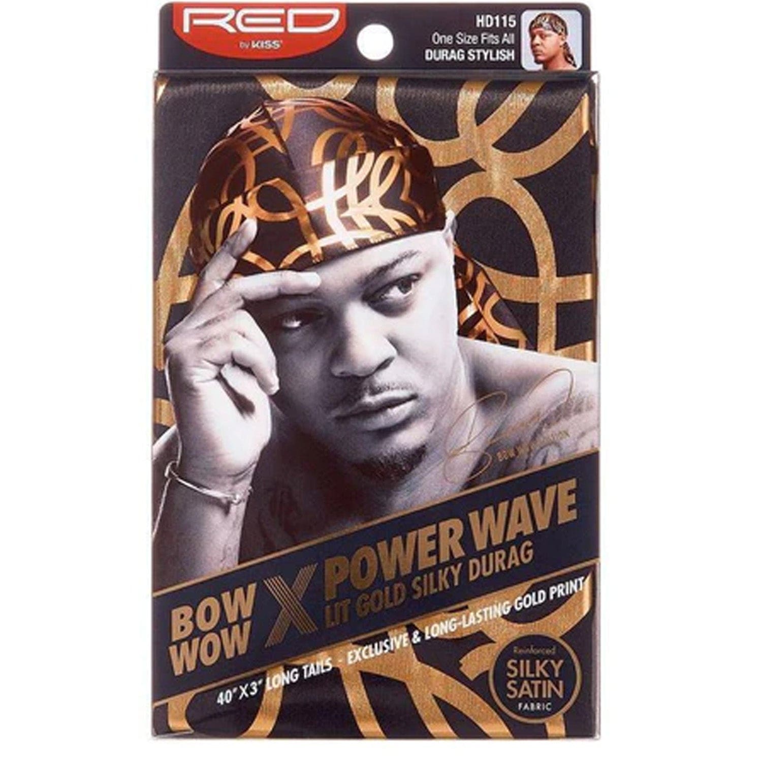 RED BY KISS BOW WOW POWER WAVE LIT GOLD SILKY DURAG