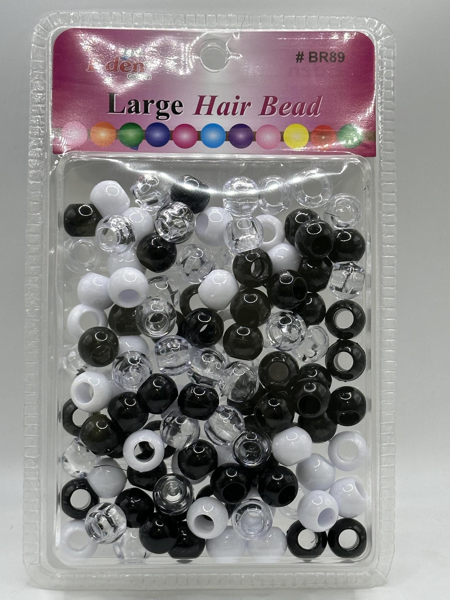 EDEN LARGE HAIR BEAD MIX BLK/WHT/CLEAR #BR89-M3