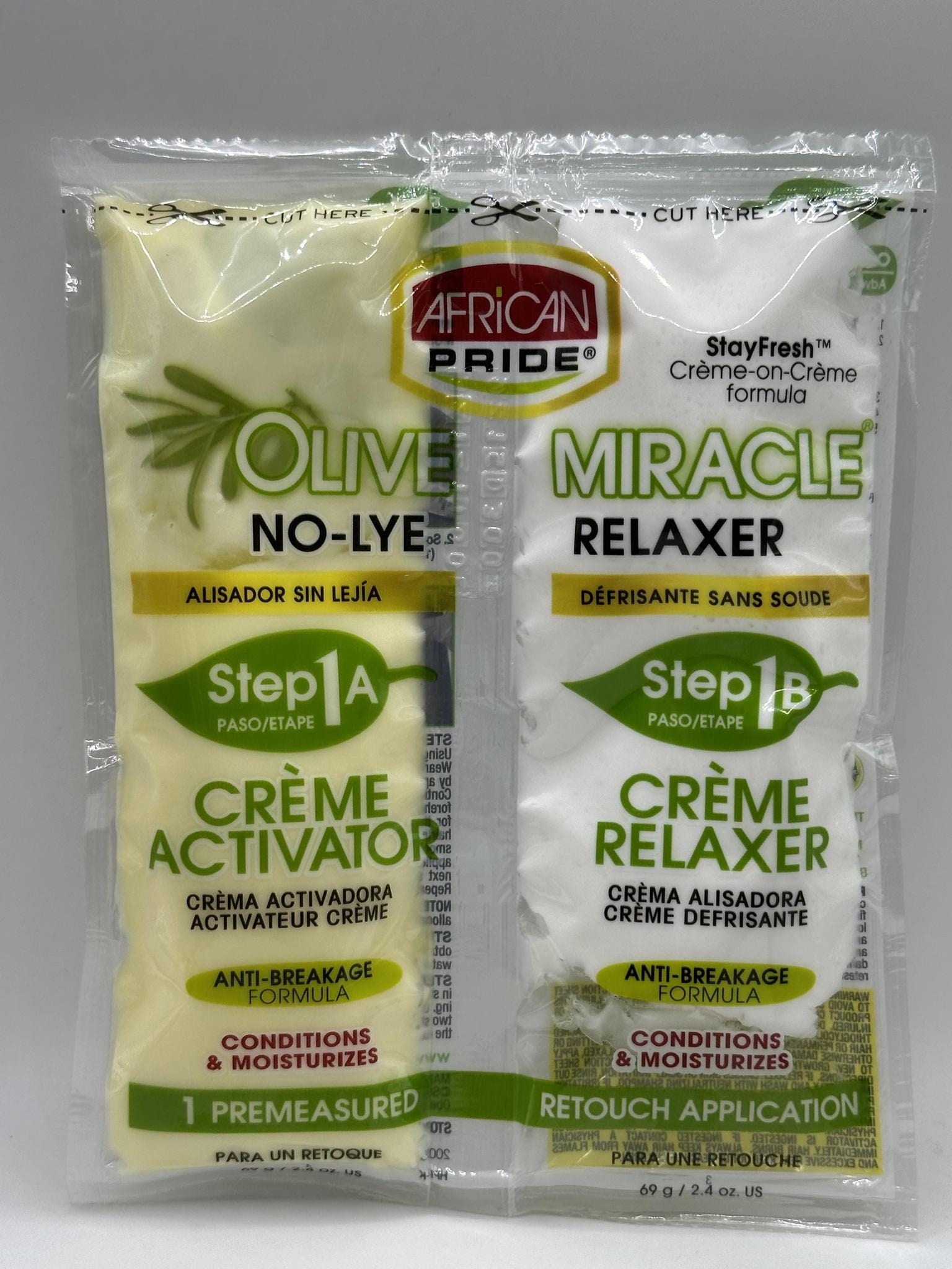 AFRICAN PRIDE OLIVE MIRACLE DEEP CONDITIONING NO-LYE RELAXER SALON PACK TOUCH-UP (1 SINGLE APPLICATION PACK)- REGULAR STRENGTH