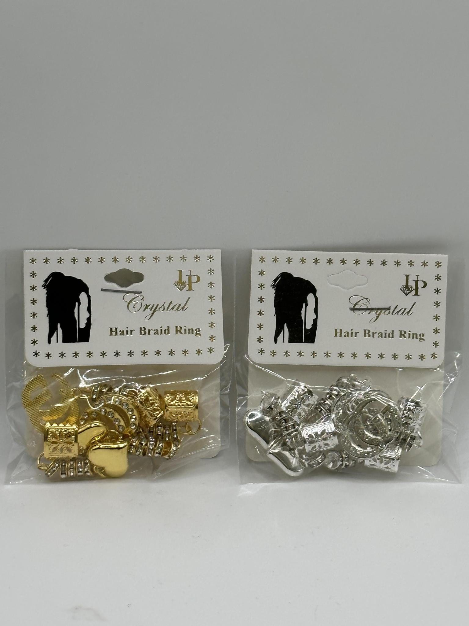 CRYSTAL UP RHINESTONE CC CIRCLES & HEARTS GOLD/SLVR HAIR BRAID RING