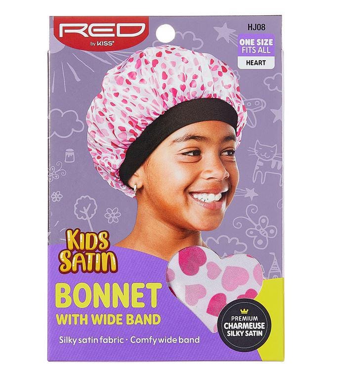 RED BY KISS KIDS SATIN BONNET WITH WIDE BAND HEART HJ08
