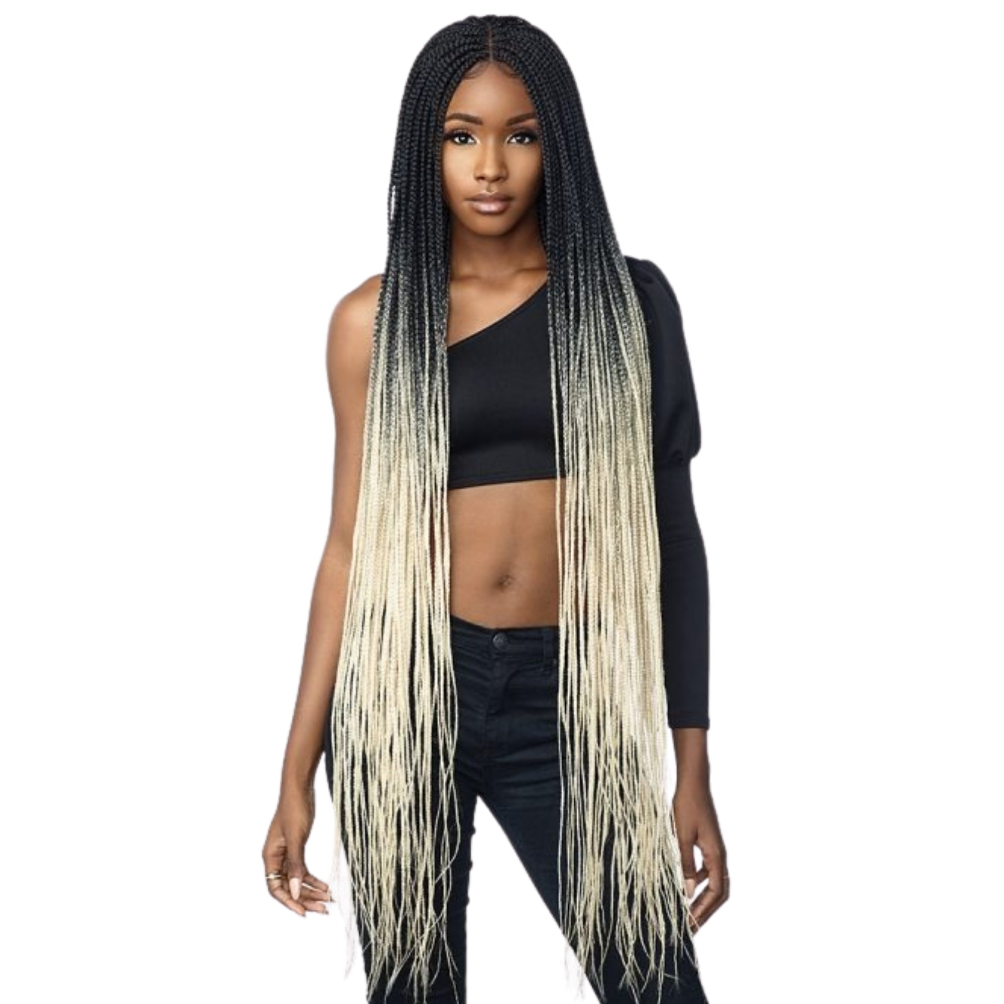 Hand-Braided Box Braid 4x4 Lace Front Wig – 50"
