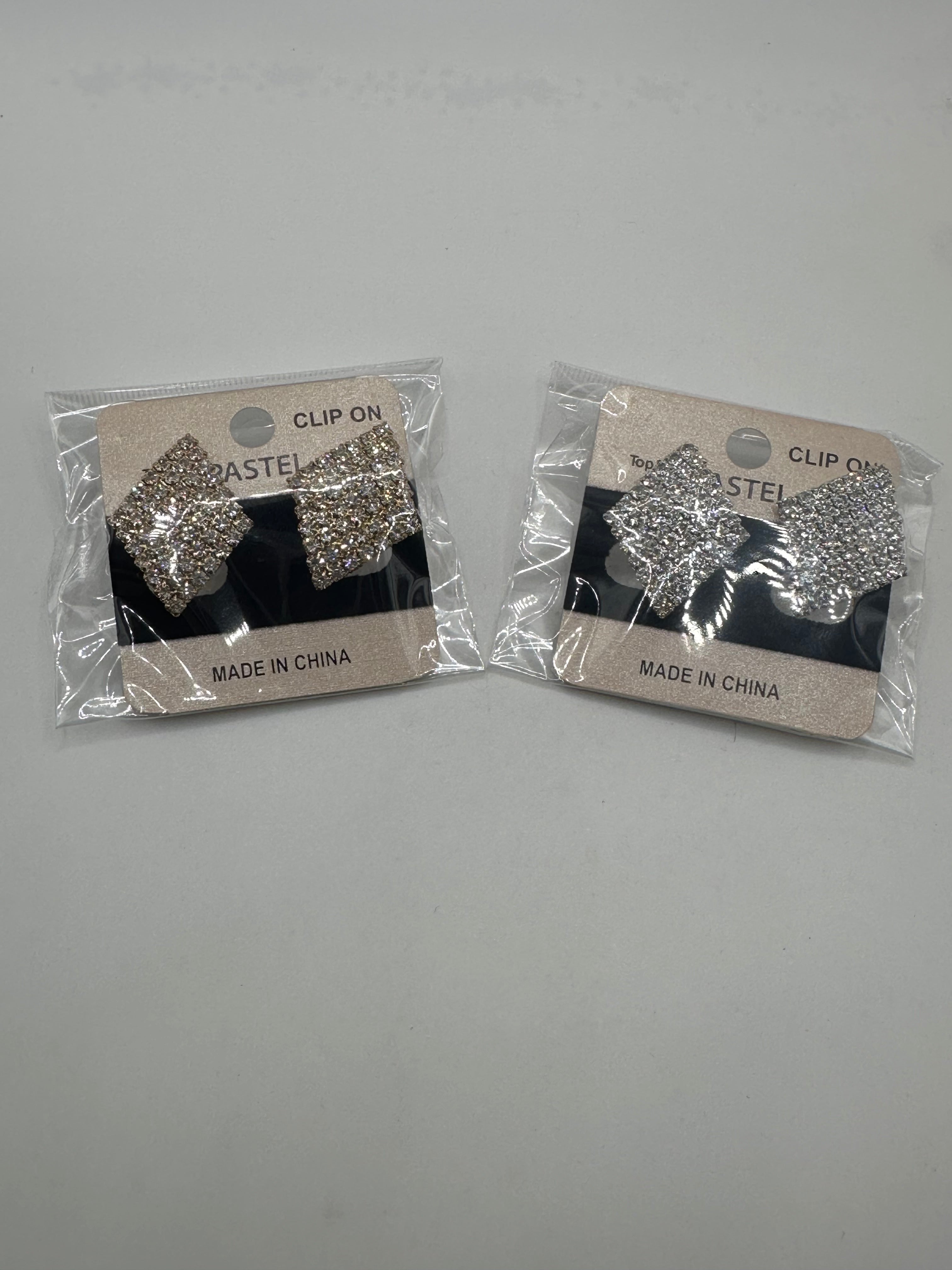 Pastel Gold & Silver Rhinestone Clip On Earrings