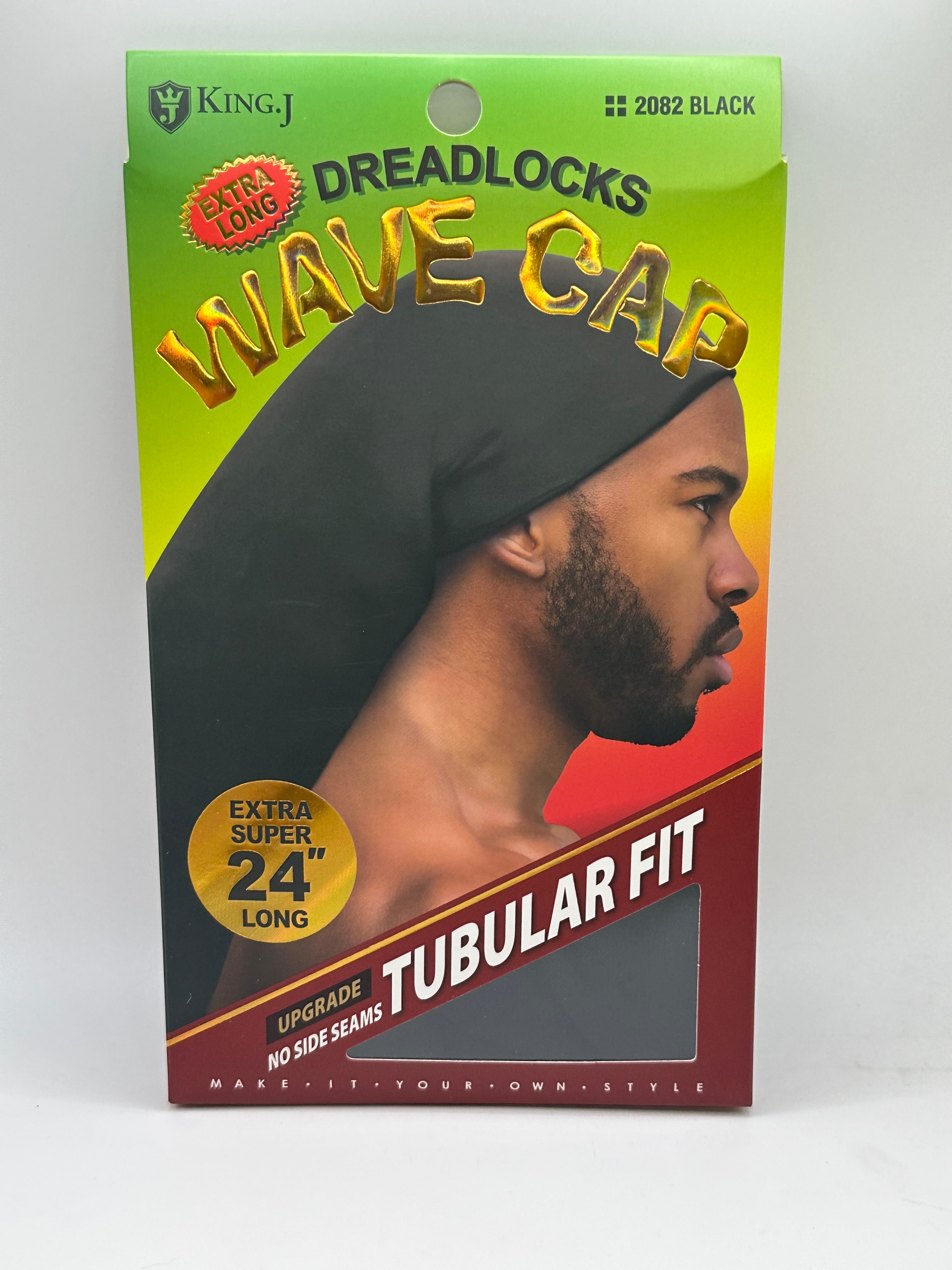 King J Extra Super 24" Long Black Tubular Fit Dreadlocks Wave Cap #2082 Black