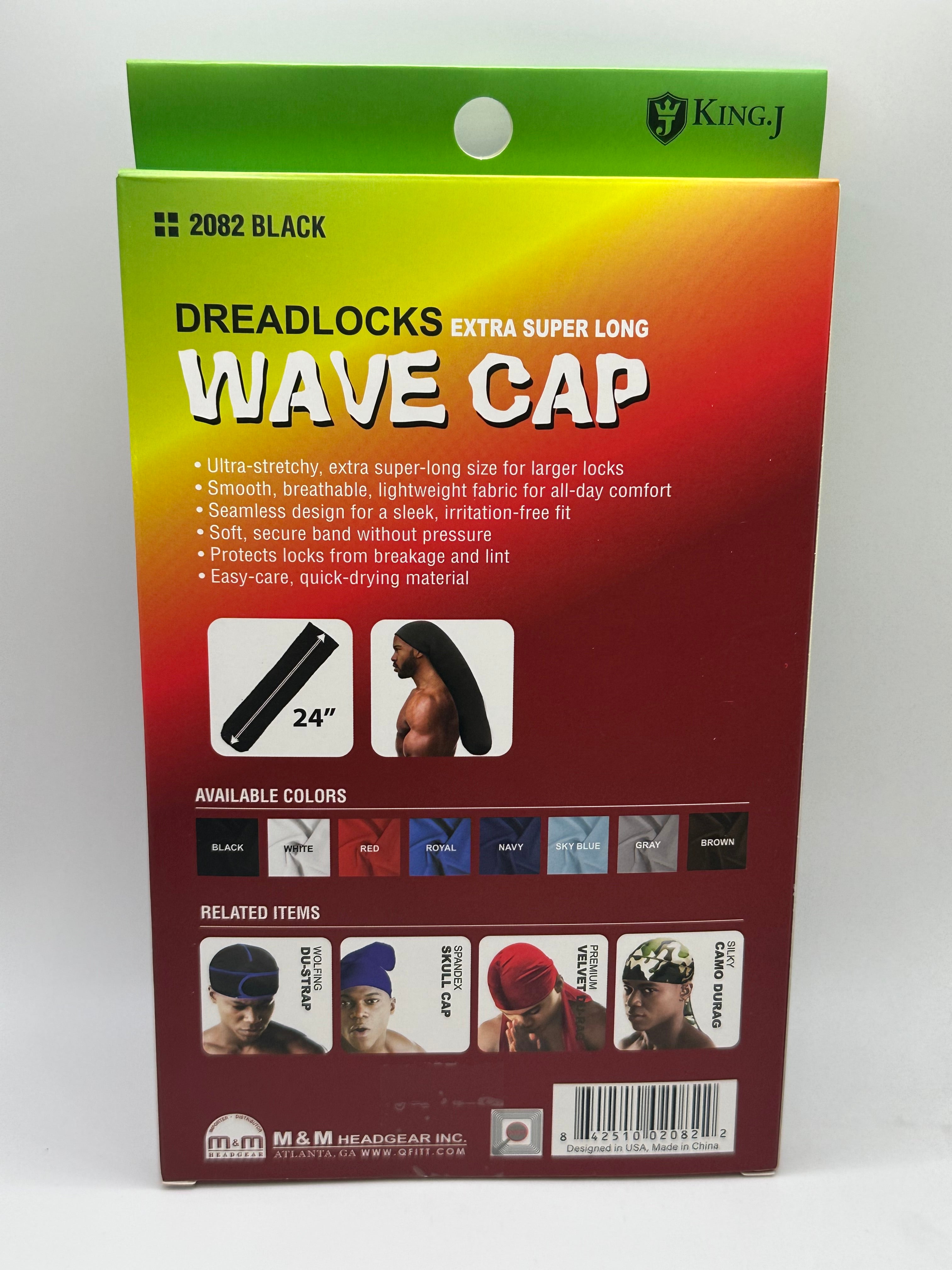 King J Extra Super 24" Long Black Tubular Fit Dreadlocks Wave Cap #2082 Black