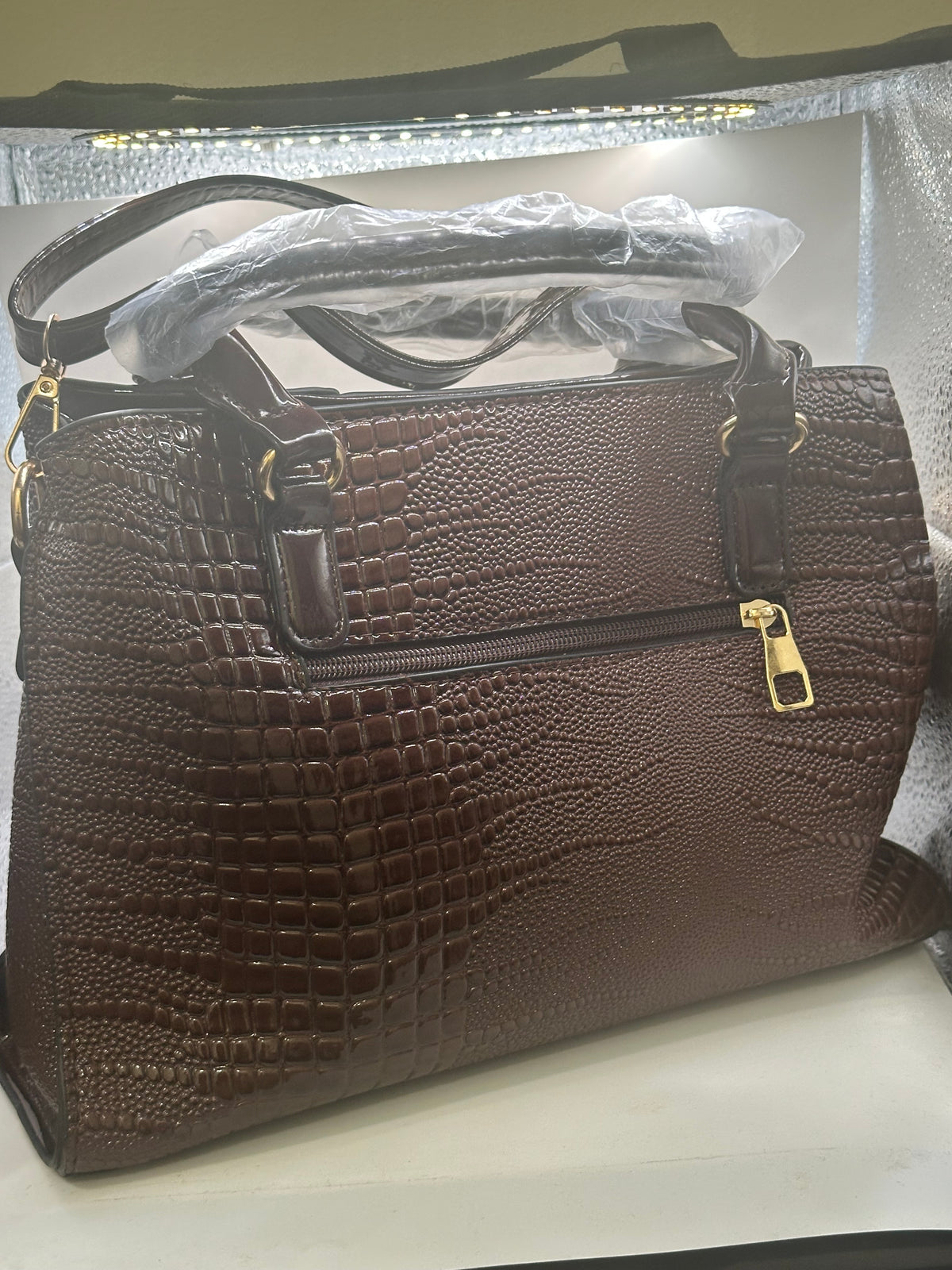 Danbaoly Glossy Burgundy Croc-like Handbag