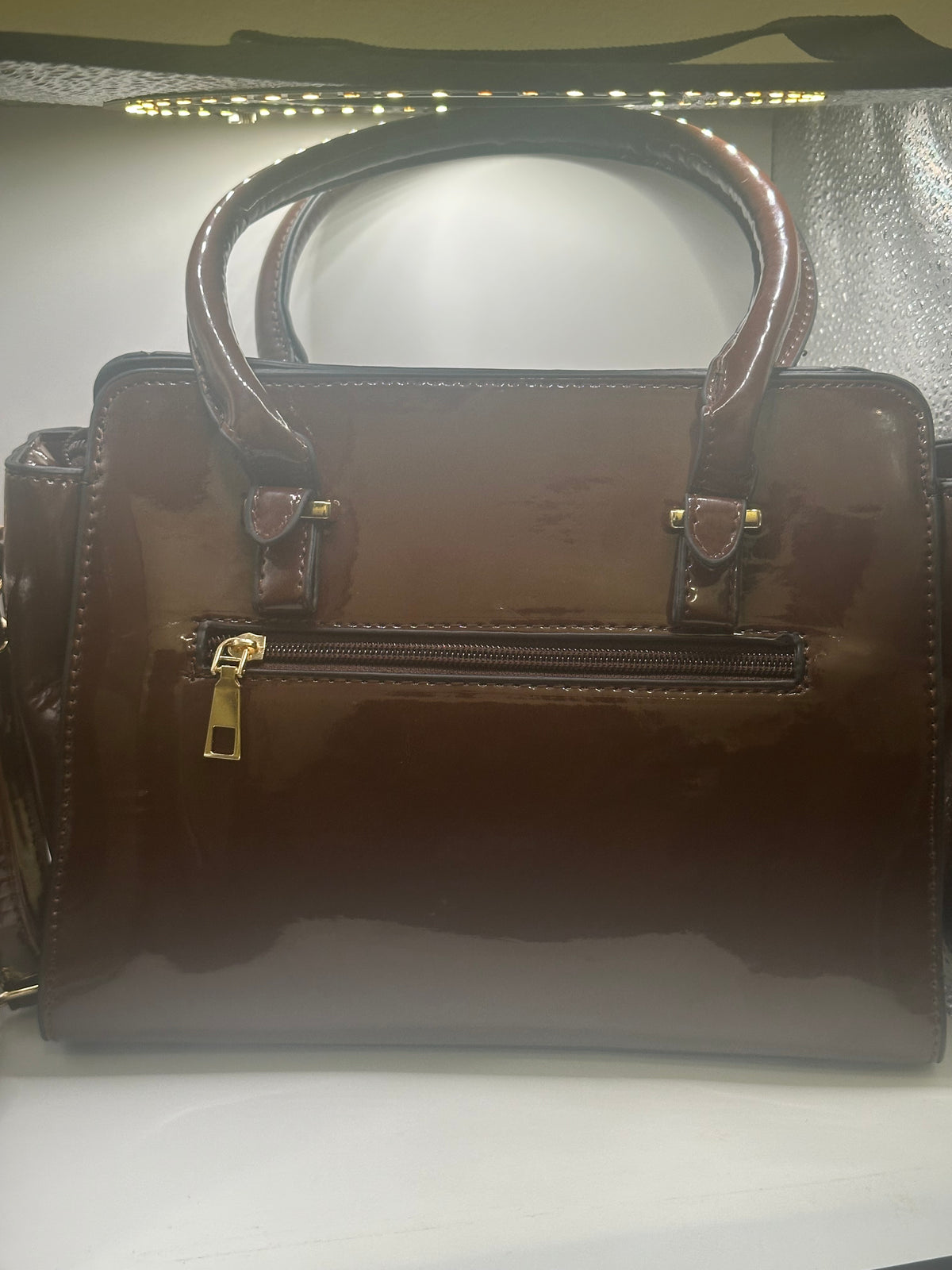 Fematoz Glossy Brown Croc-like Handbag