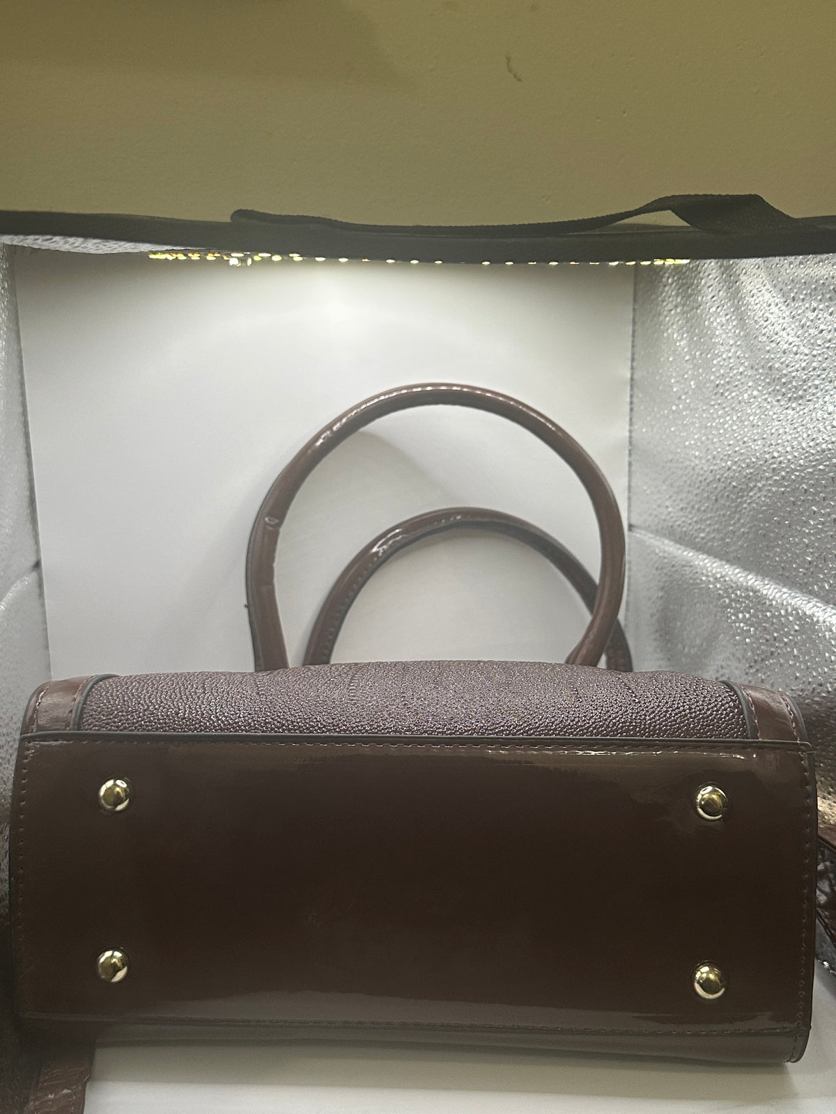 Fematoz Glossy Brown Croc-like Handbag