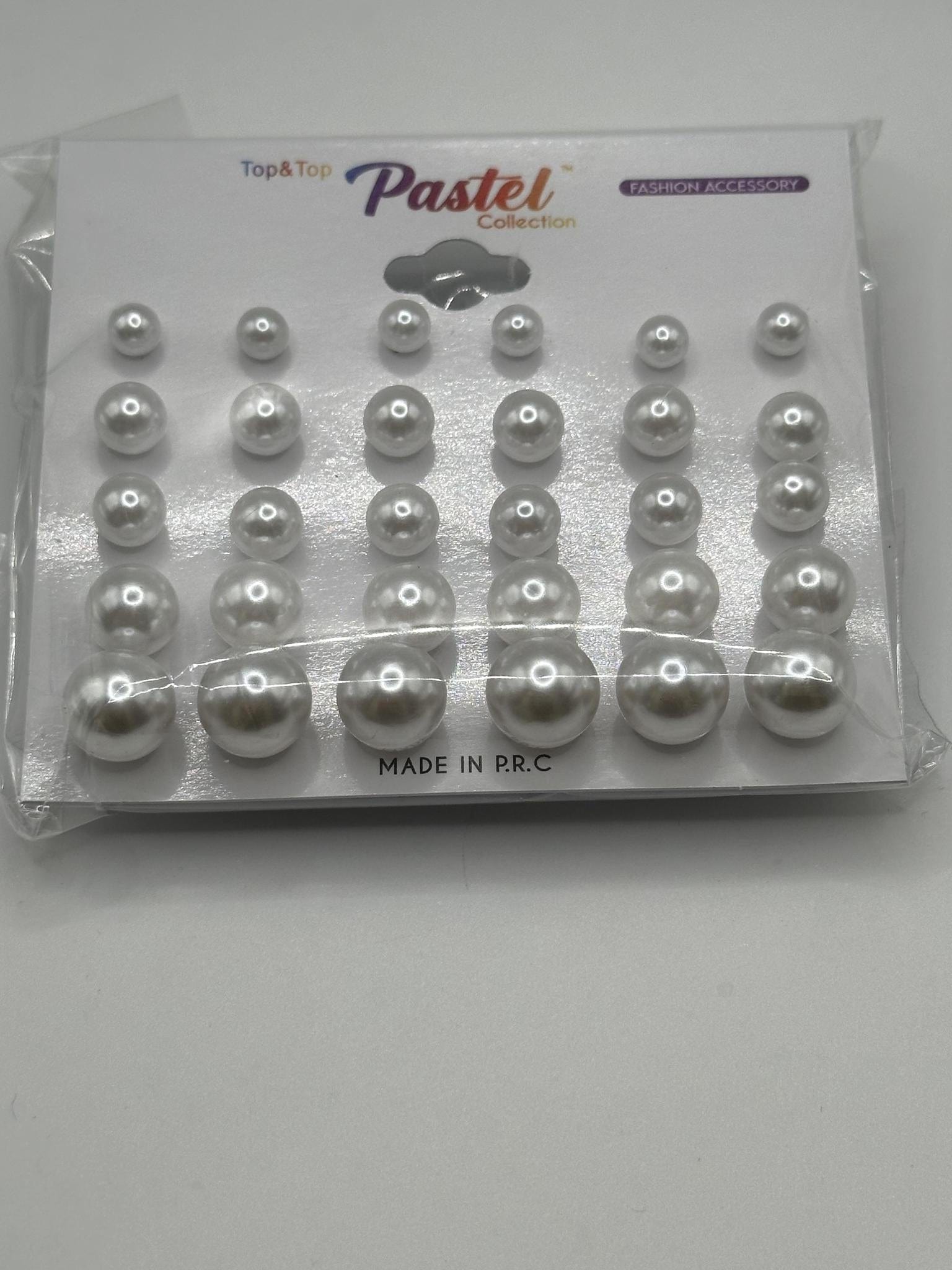 TOP & TOP PASTEL COLLECTION ASSORTED SIZES WHITE PEARL EARRINGS (1)