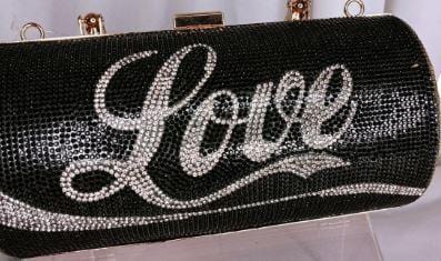 FASHION BARREL STYLE BEDAZZLED "LOVE" RHINESTONES HANDBAG