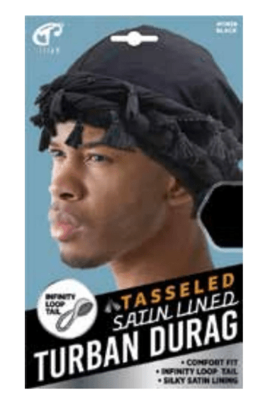 TITAN TASSELED SATIN LINED TURBAN DURAG #11428 BLACK
