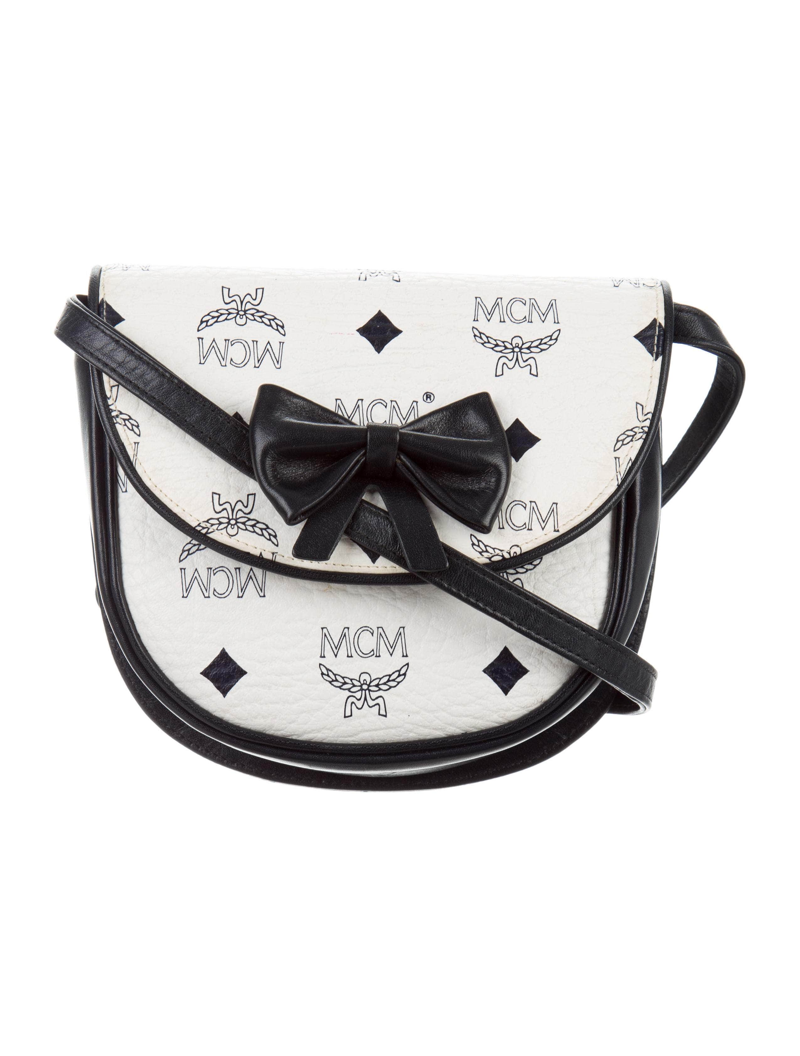 MCM BLACK & WHITE HANDBAG W/RIBBON TIE