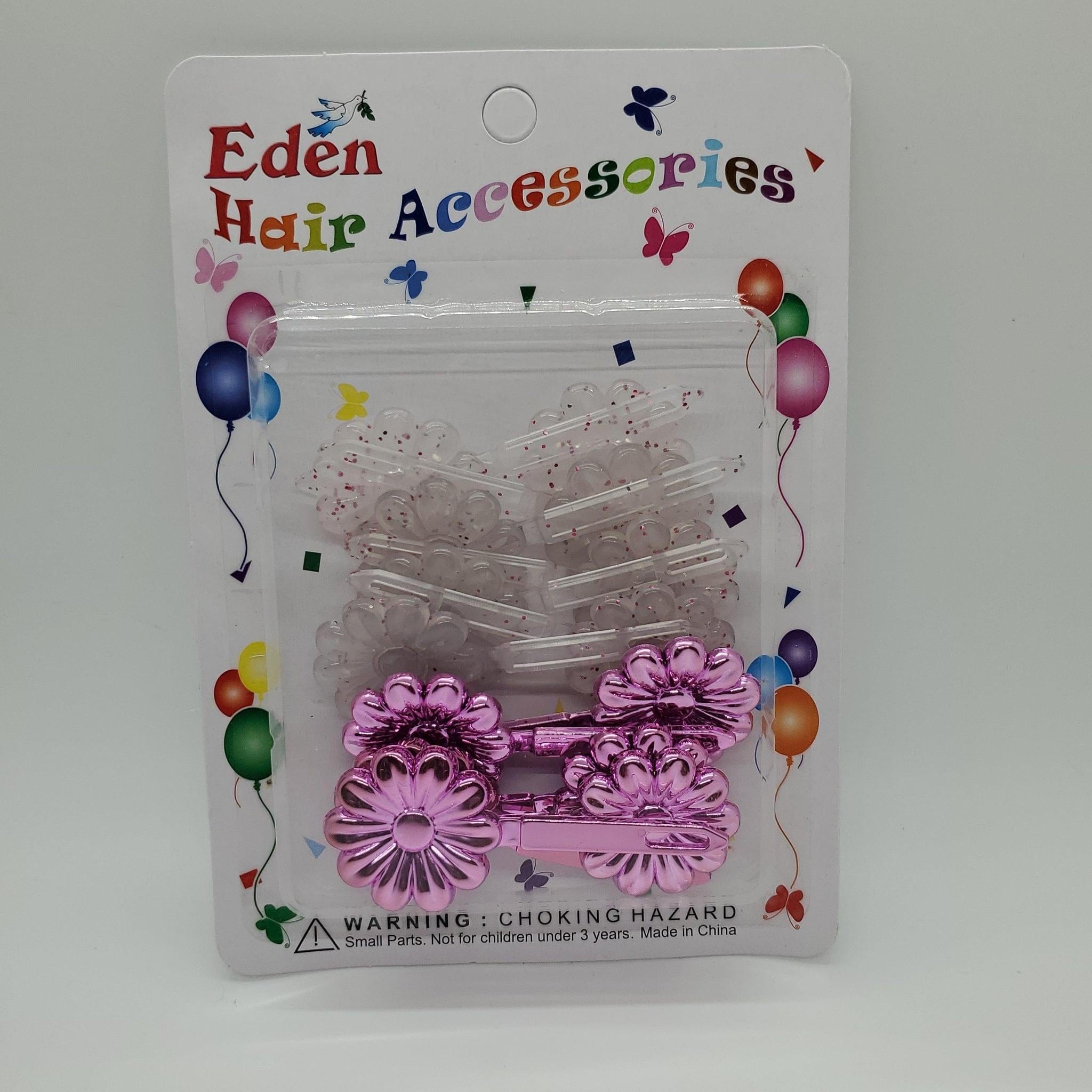 EDEN METALLIC PINK & CLEAR PINK SPECKLE FLOWER BARRETTE #FB-TPK