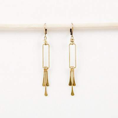 SNG RECT EARRINGS LEAD FREE #R-7015/GOLD