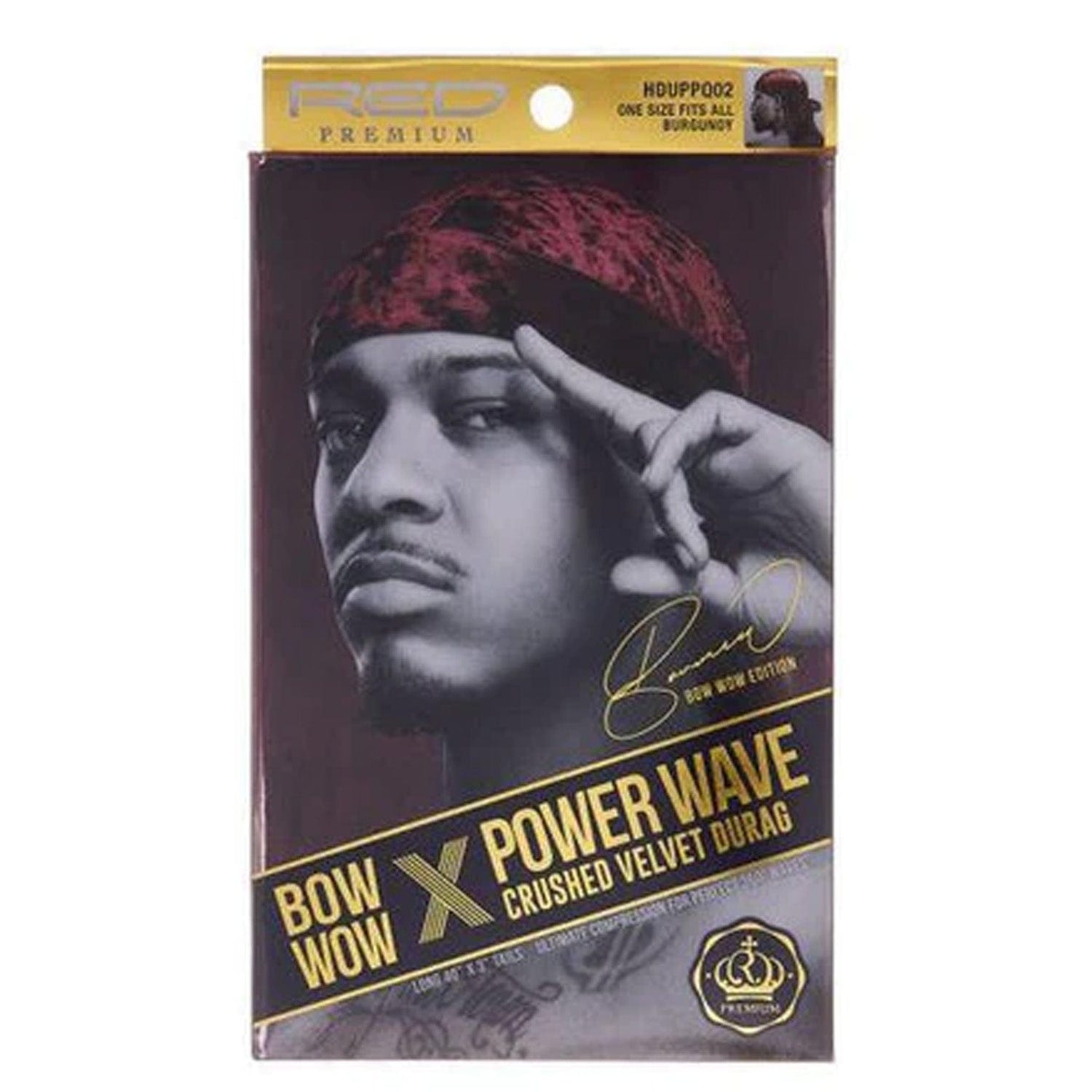 RED PREMIUM BOW WOW POWER WAVE CRUSHED VELVET DURAG