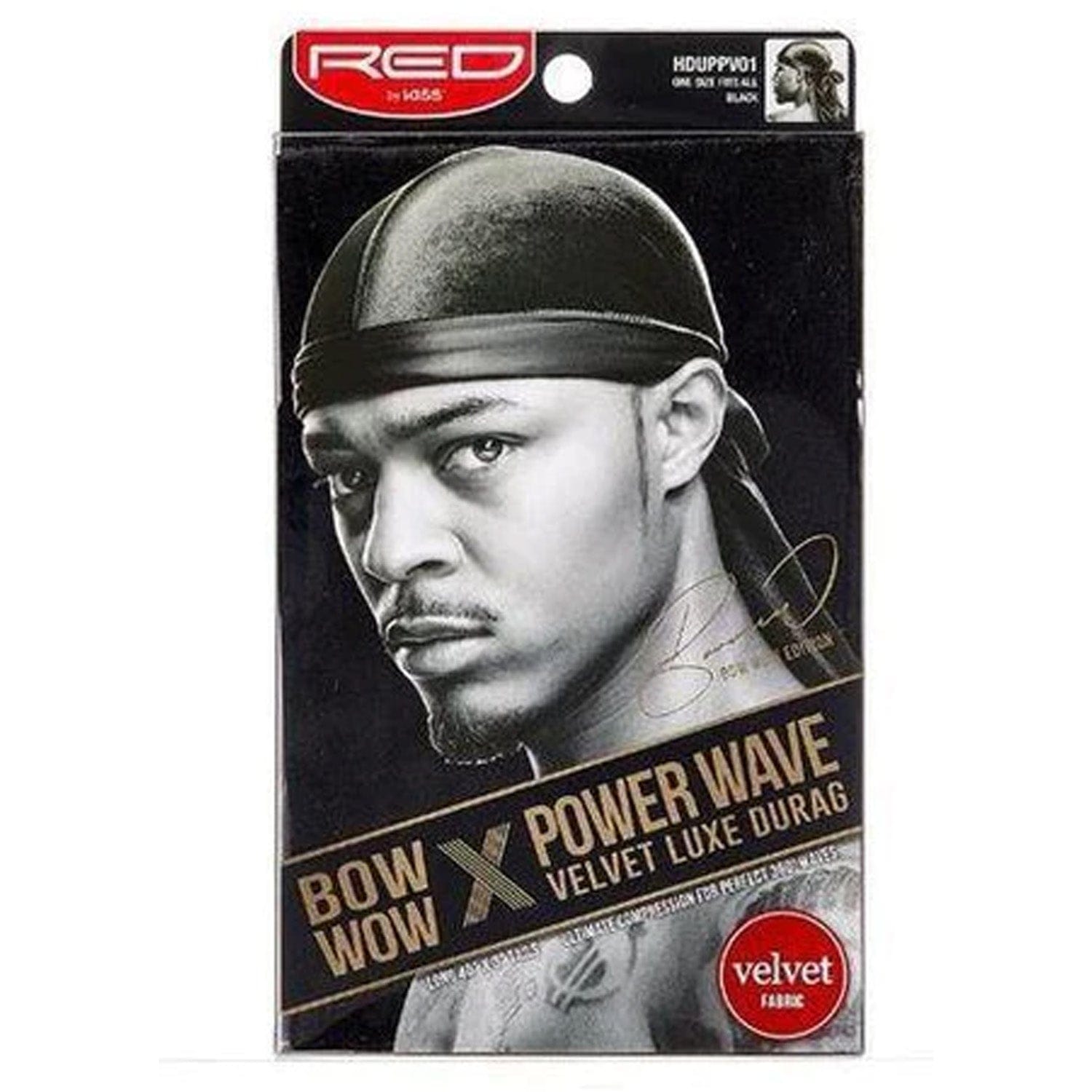 RED PREMIUM BOW WOW X POWER WAVE VELVET LUXE DURAG BLACK HD71
