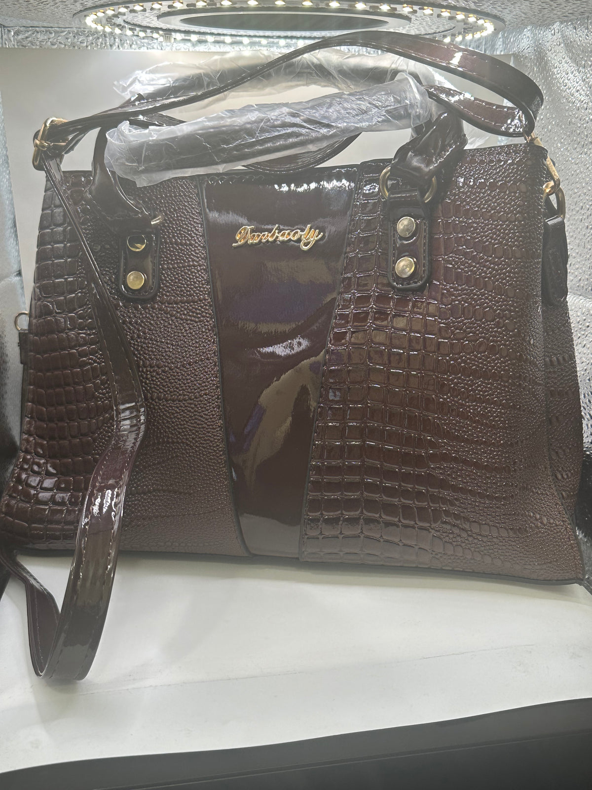Danbaoly Glossy Burgundy Croc-like Handbag