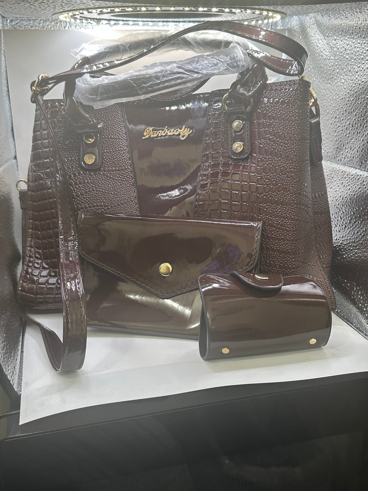 Danbaoly Glossy Burgundy Croc-like Handbag