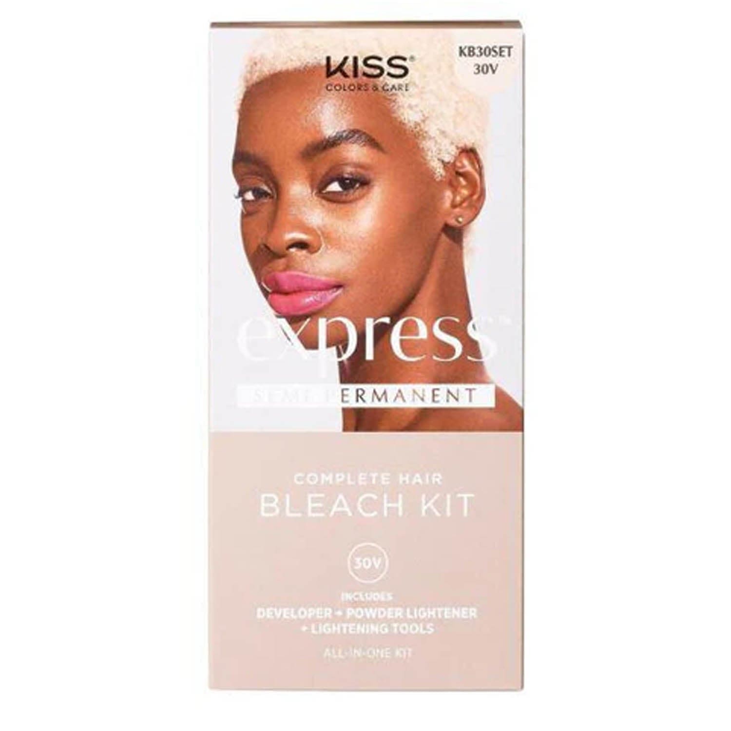 KISS EXPRESS SEMI PERMANENT COMPLETE HAIR BLEACH KIT #KB30SET 30V