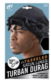 TITAN TASSELED SATIN LINED TURBAN DURAG #11428 BLACK