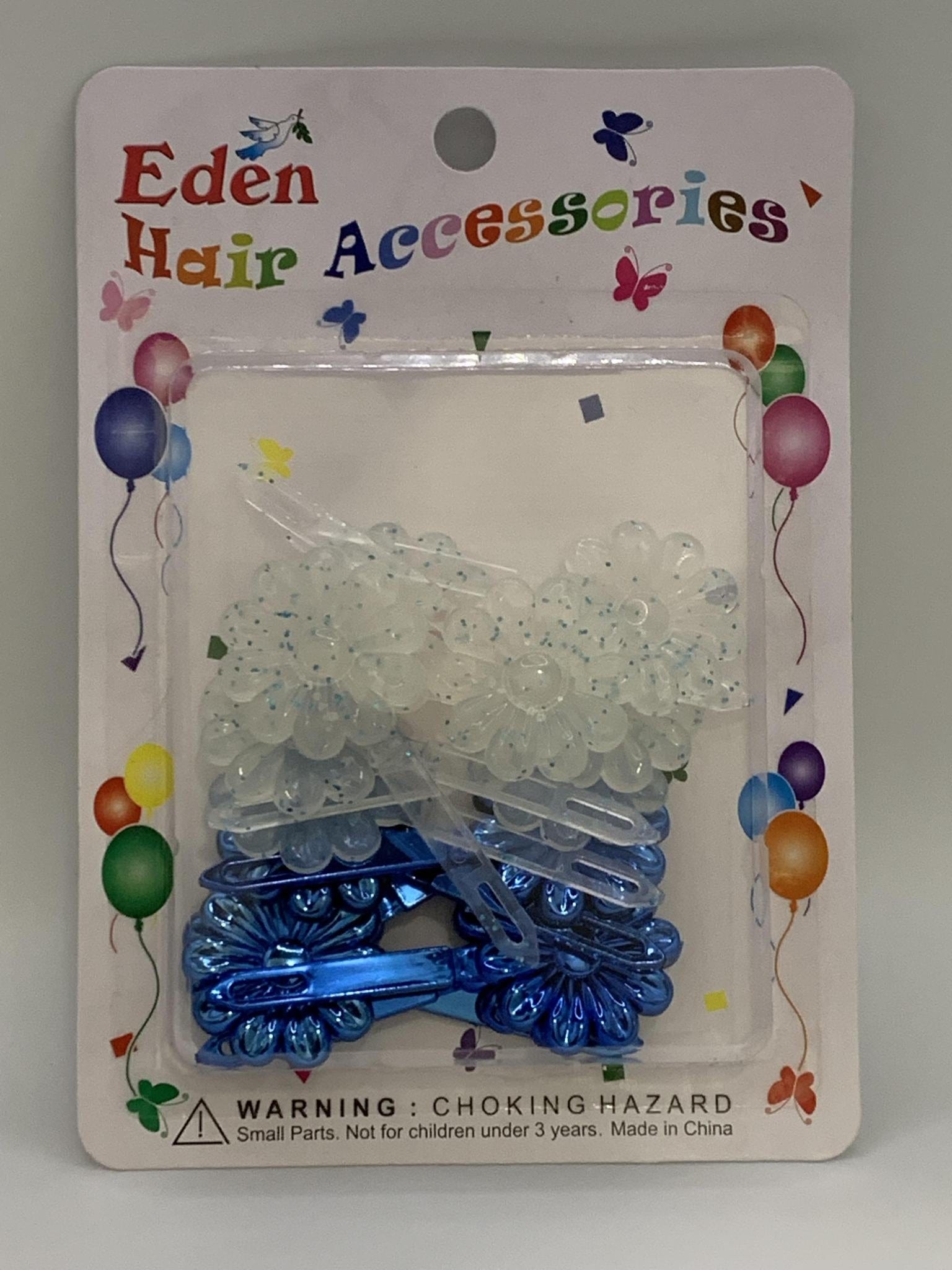 EDEN METALLIC BLUE & CLEAR BLUE SPECKLE FLOWER BARRETTE #FB-TBU